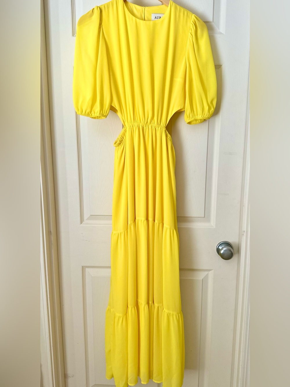 Aura Bright Yellow Maxi Dress with Puff Sleeves